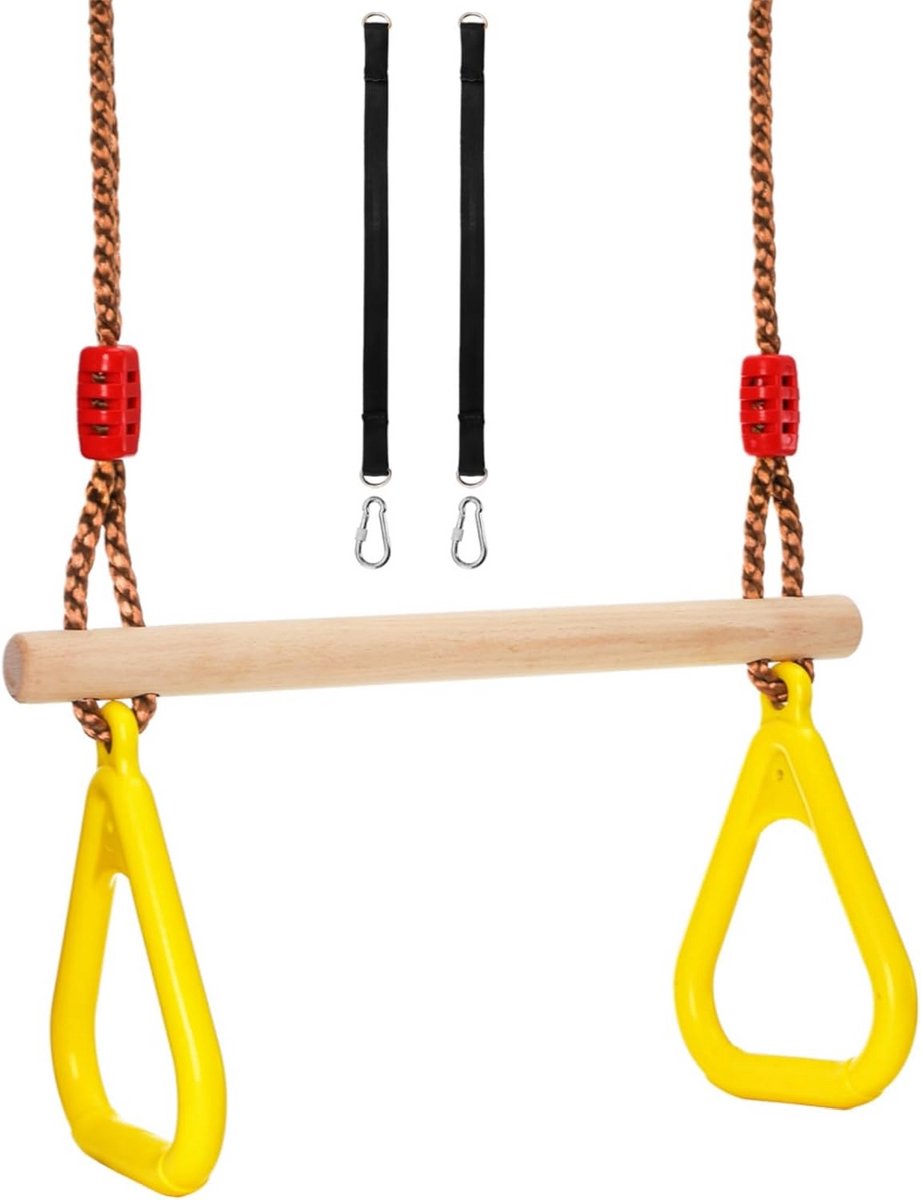 Houten Trapeze Bar met Ringen voor Kinderen - Verstelbare Hoogte Schommel Accessoire