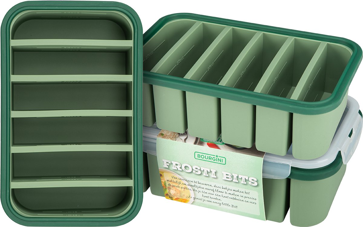 Bourgini Frosti Bits – Diepvriesbakjes set – 3 Siliconen Meal Prep Bakjes – 6 Vakken per Bakje (6 x 200ml) – Voordeelset – Lekvrij – BPA-vrij