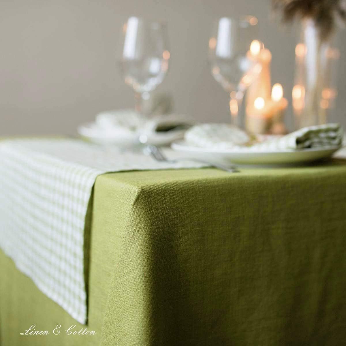Linnen Tafelkleed Vierkant 100% Linnen Wasbaar voor Keuken en Eettafel Groen 140x140 cm