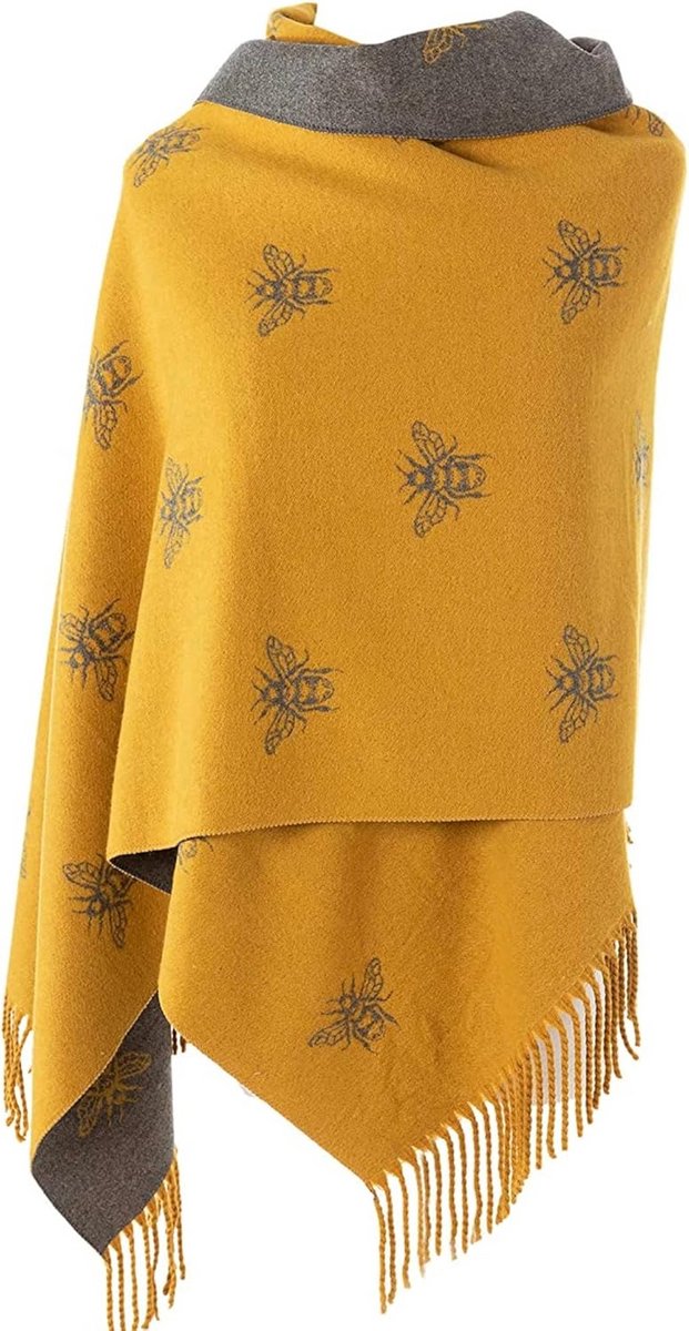 Warme Omkeerbare Sjaal Deken Wrap voor Dames met Bijen Print - Winter Coltrui Stijl