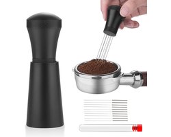 Koffiepoederdispenser - Mini koffiepoederdispenser - Koffiestamper - Inclusief 10 roestvrijstalen vervangingsnaalden - Koffieaccessoires - Zwart - ABS