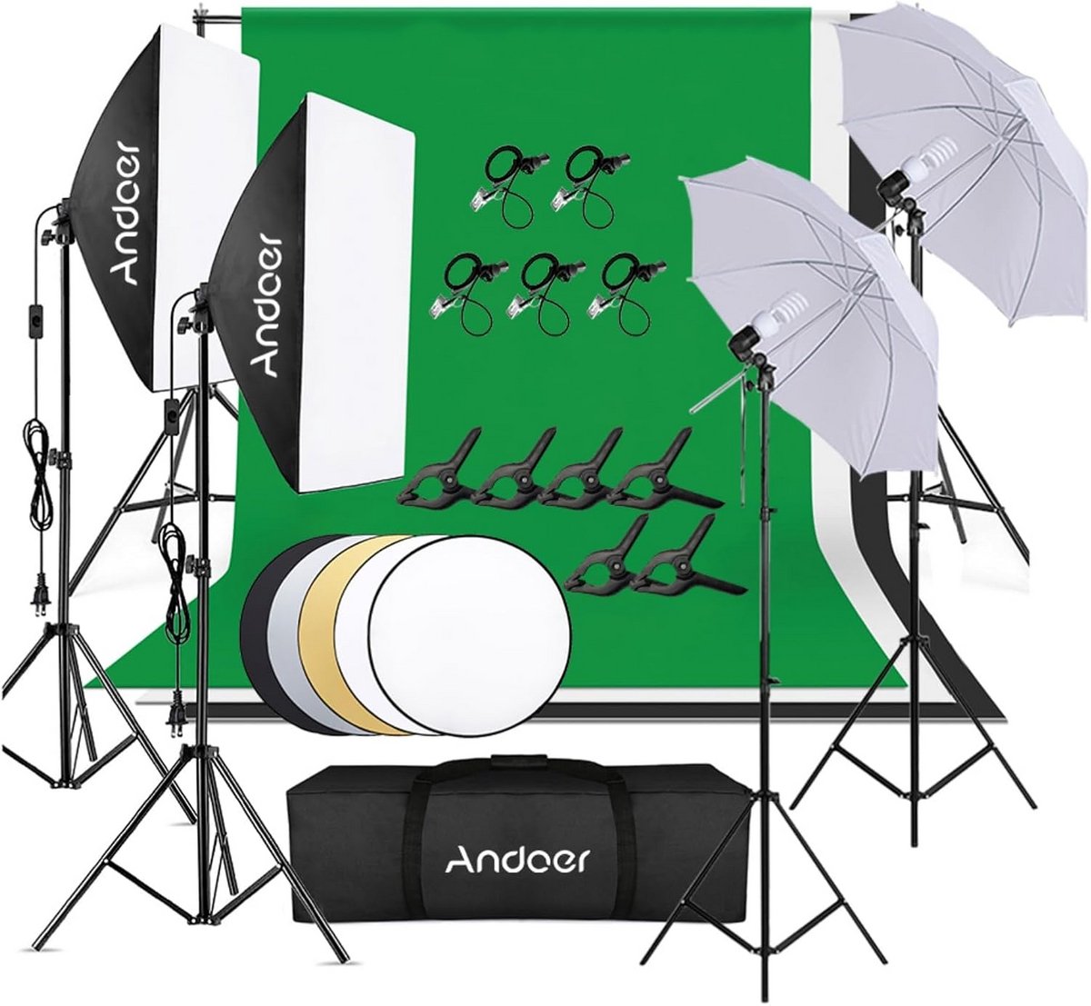 Complete Fotostudio Set met Achtergronden, Softboxen, Paraplu's en Stands