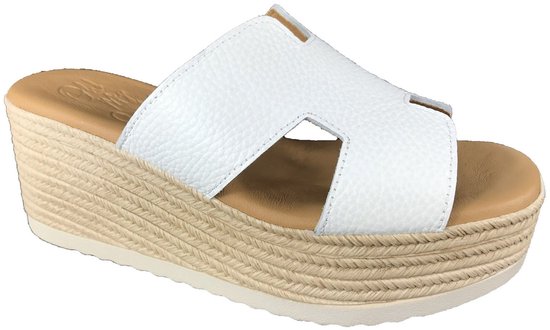 Mule plateau blanche Oh My Sandals 6030 avec découpe en H | Bonne Shoe