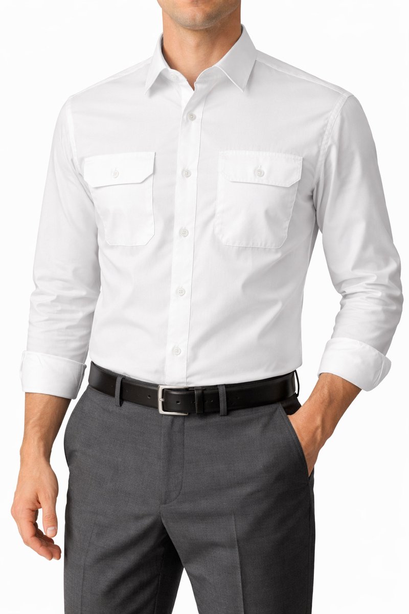 Herenblouse Greiff Basic Regular Fit – Wit – Lange Mouw – Met Borstzakken – Maat L (41/42)