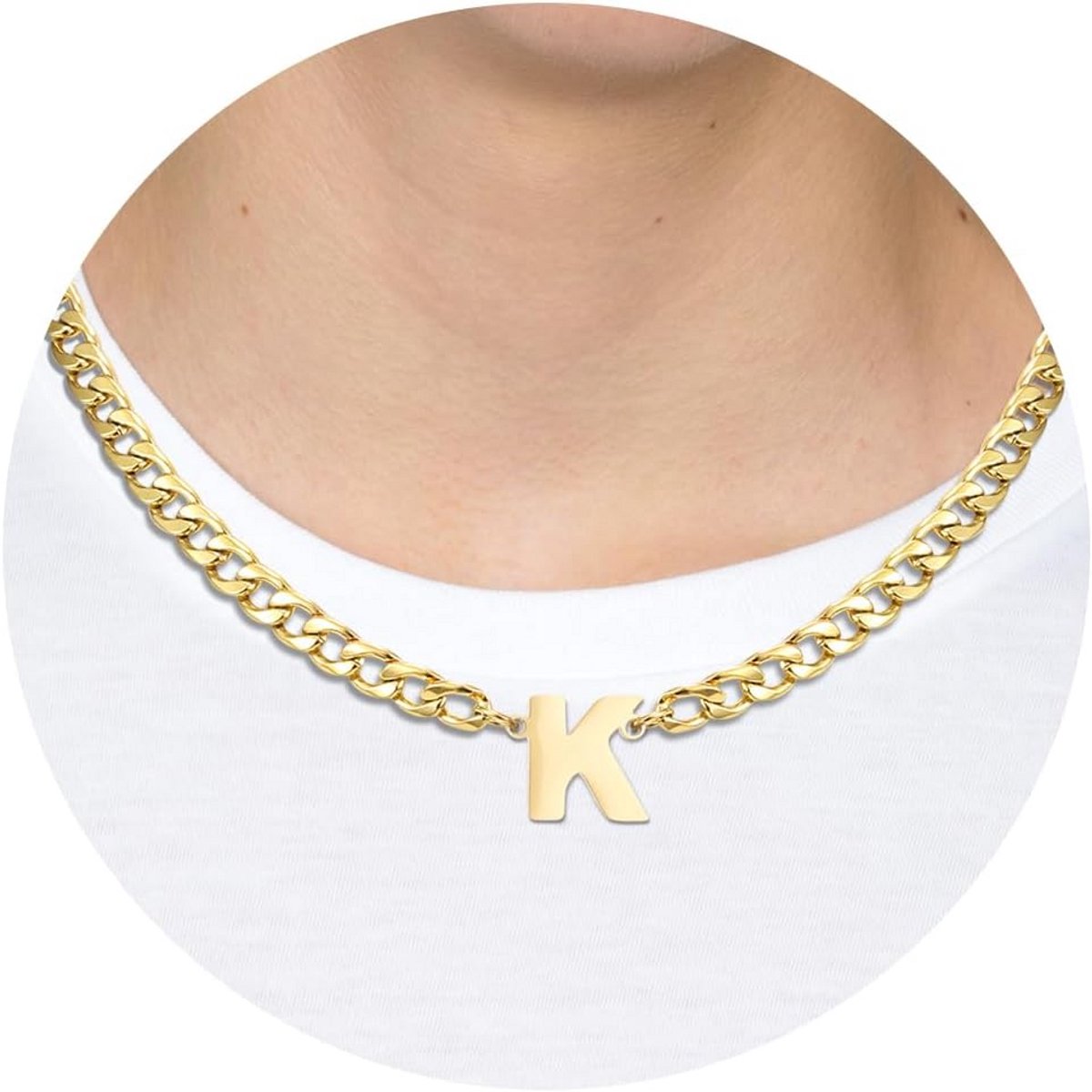 Heren Ketting met Letter Hanger - Zilver en Goud Roestvrij Staal