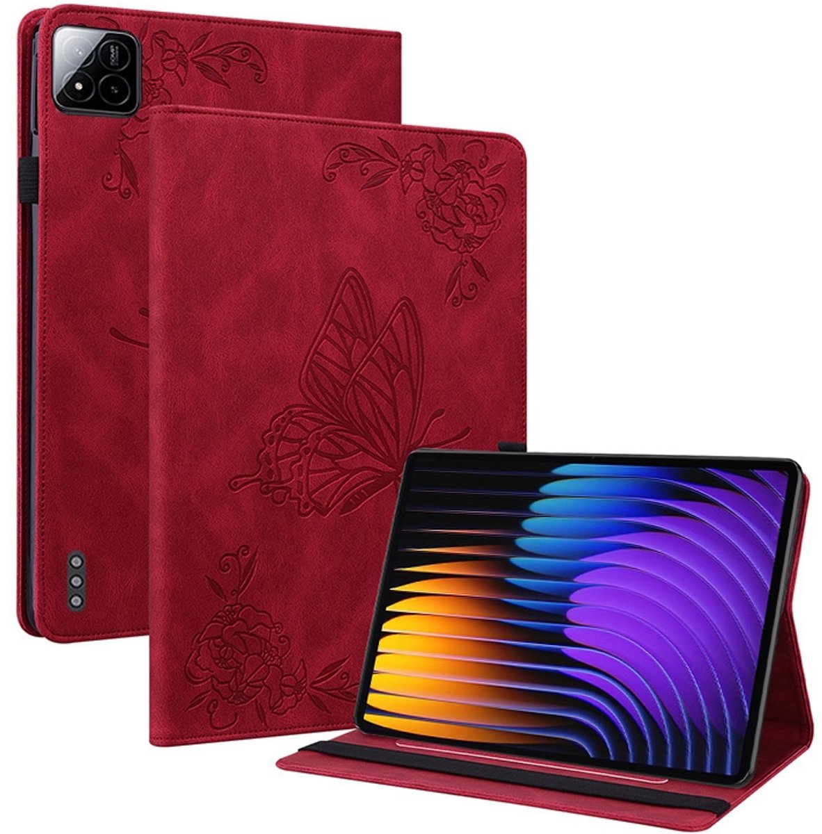 Bescherm-Etui Hoes Map geschikt voor Xiaomi Pad 7 - Vlinders - Rood