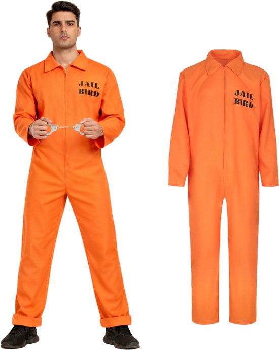 Foto: Joya party boevenpak volwassenen oranje overall gevangenis kostuum carnavalskleding heren carnaval kostuum verkleedkleren mannen heren en dames maat xxl