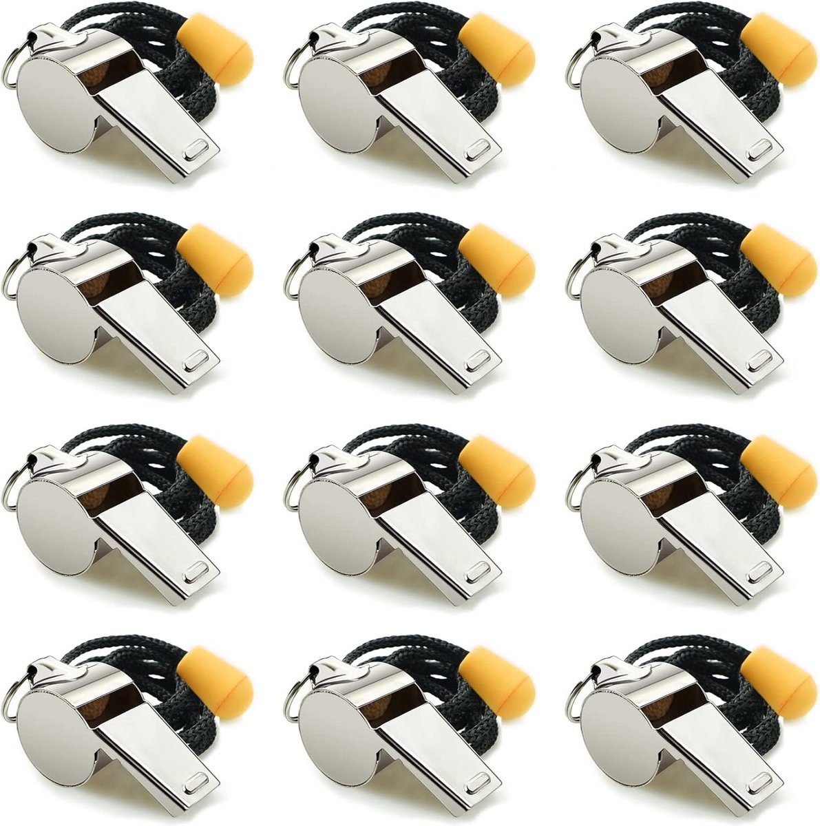 Imperatoris - Scheidsrechtersfluitje - Sport Fluitje - Met Koord - Voor Voetbal, Hockey en Training - Hard Geluid - RVS - 12 Stuks - Zilver