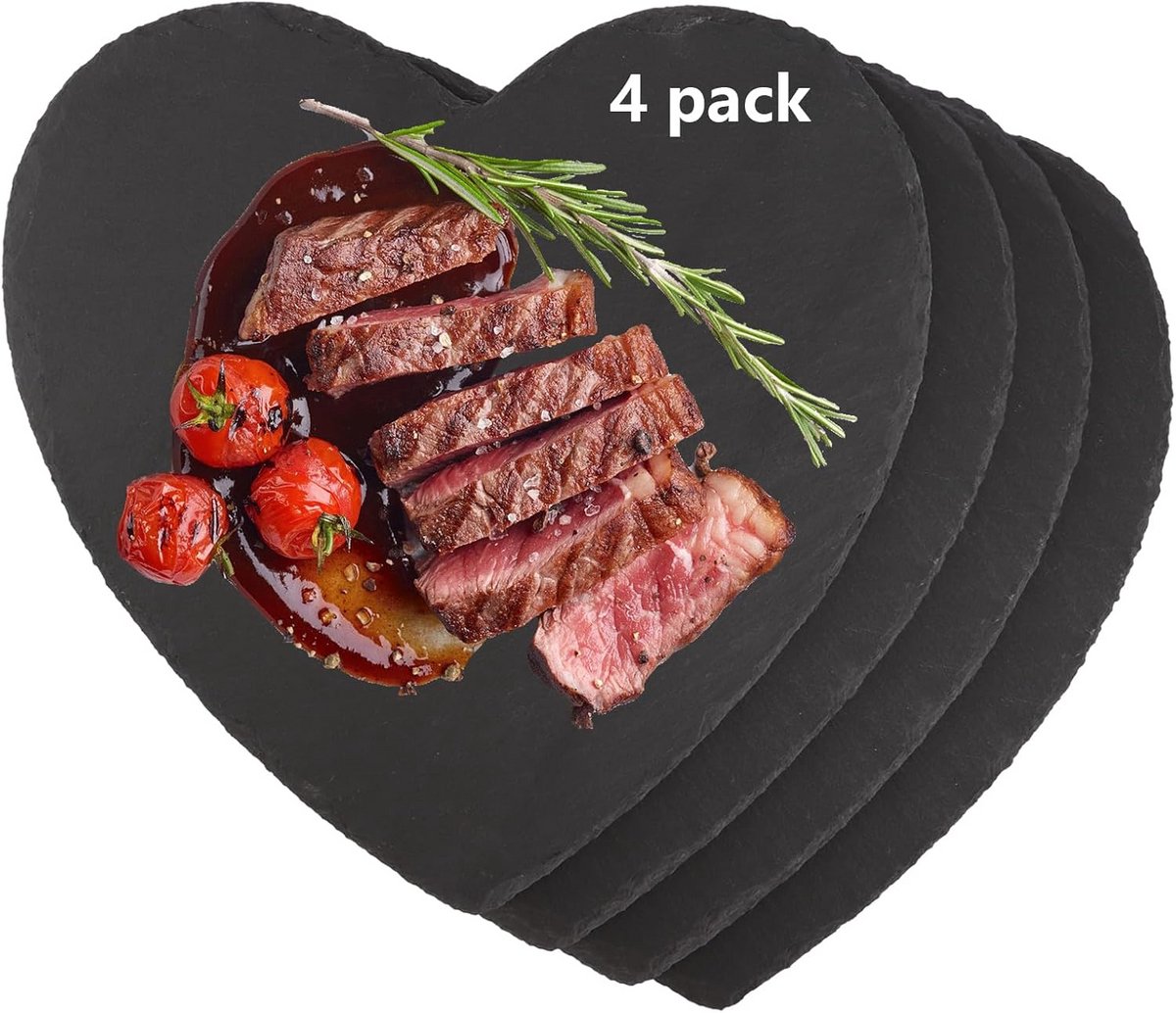 Set van 4 Leisteen Borden Hartvormig met Pen - Serveerplaten en Decoratie