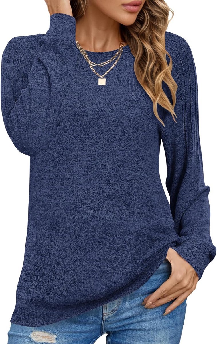 Dames Sweatshirt Lange Mouwen Ronde Hals Casual Losse Pasvorm met Plooien