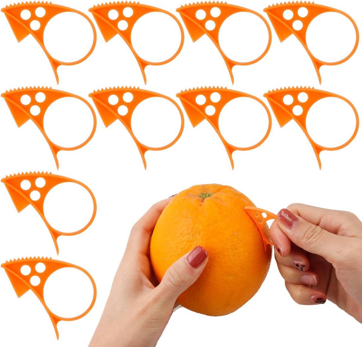 Set van 10 Oranje Kunststof Handige Sinaasappelschillers en Citrus openers