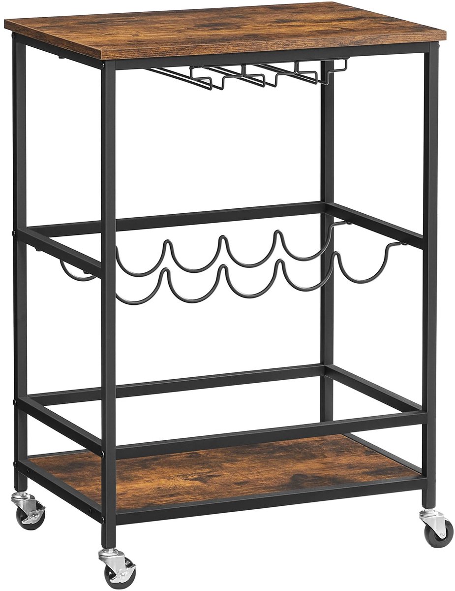 Keukentrolley - Serveerwagen - Barwagen - Wijnrek - Flessenhouder - 40x60x82 cm - Op Wielen