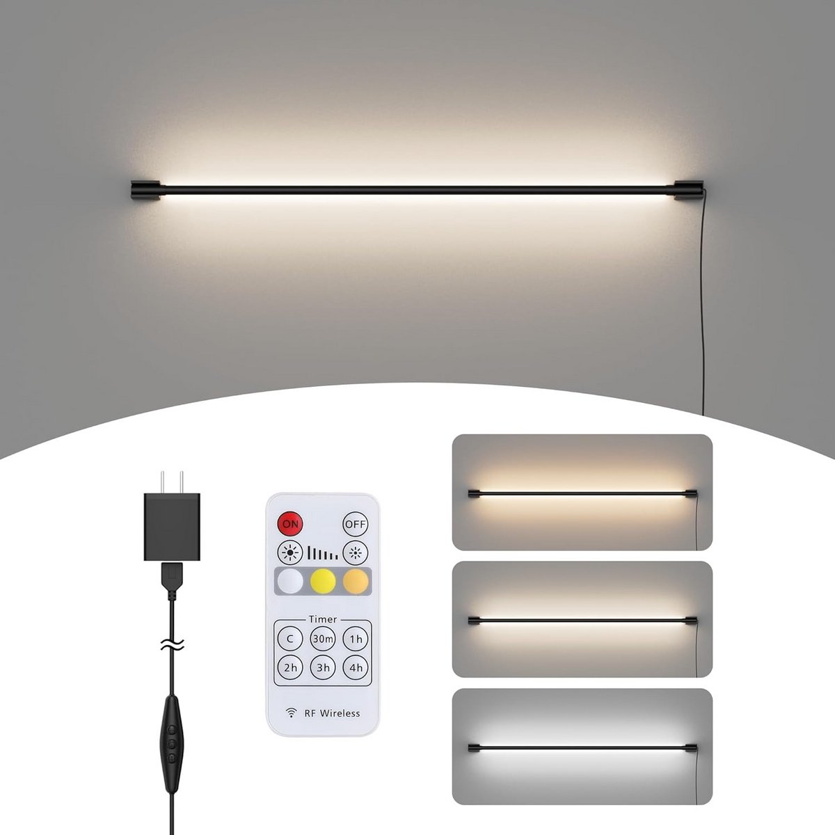 Lange LED Wandlamp met Snoer en Schakelaar Verstelbaar in Kleur en Felleid