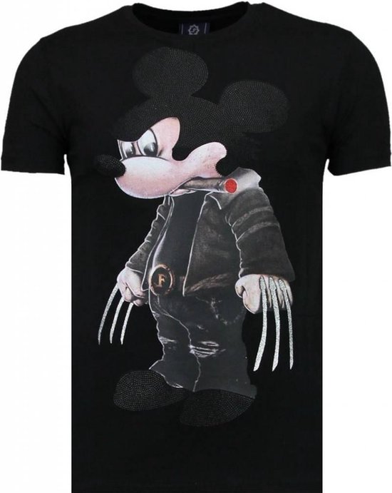 Local Fanatic Bad Mouse - Rhinestone T-shirt - Zwart Heren T-shirt M