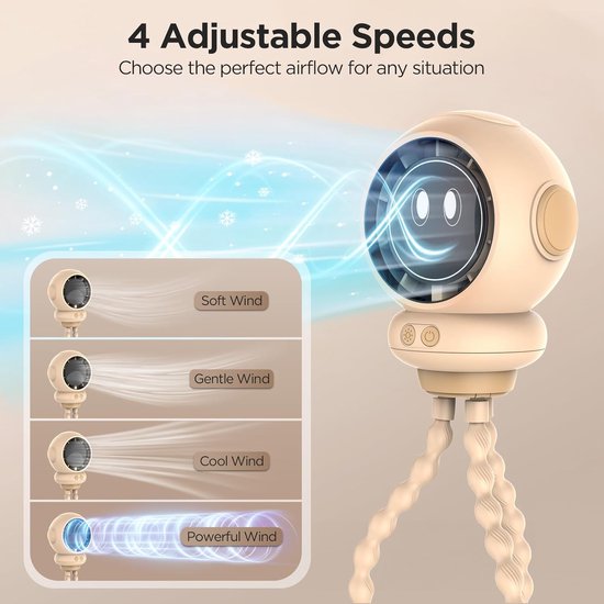 Ventilator - Ventilator Oplaadbaar - Kinderwagenventilator - Clipventilator Voor Baby'S Met 4 Snelheden - Led-Display En Nachtlampje - 360° Draaibare - Voor Autostoeltje, Wieg, Slaapkamer En Op Reis — afbeelding 3