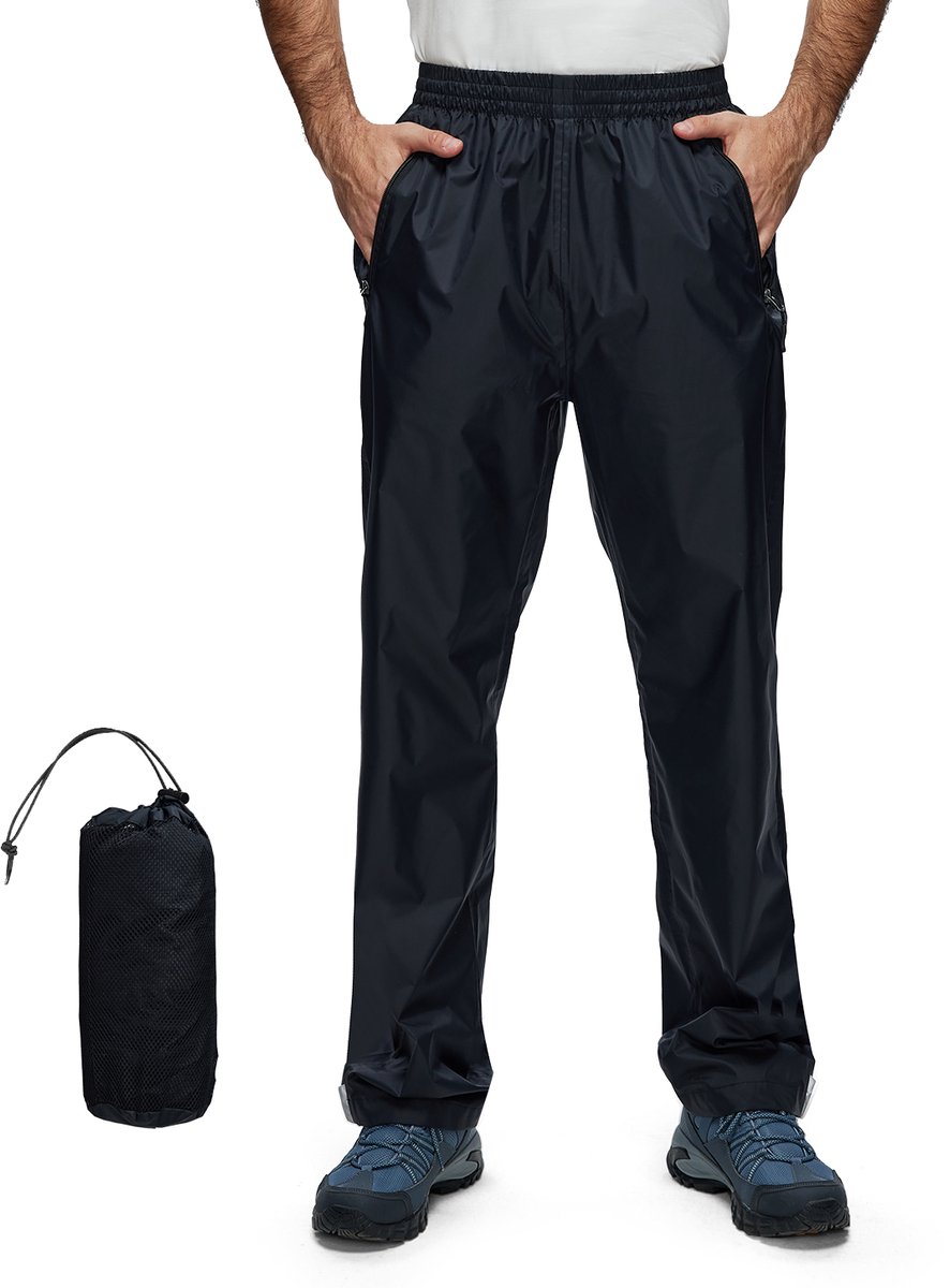 BUBW® Regenbroek Heren - Waterdicht - Waterkolom 5.000 | 5.000 g/m² Ademend Vermogen - Met Reflecterende strepen - Outdoorbroek - Zwart - Maat M