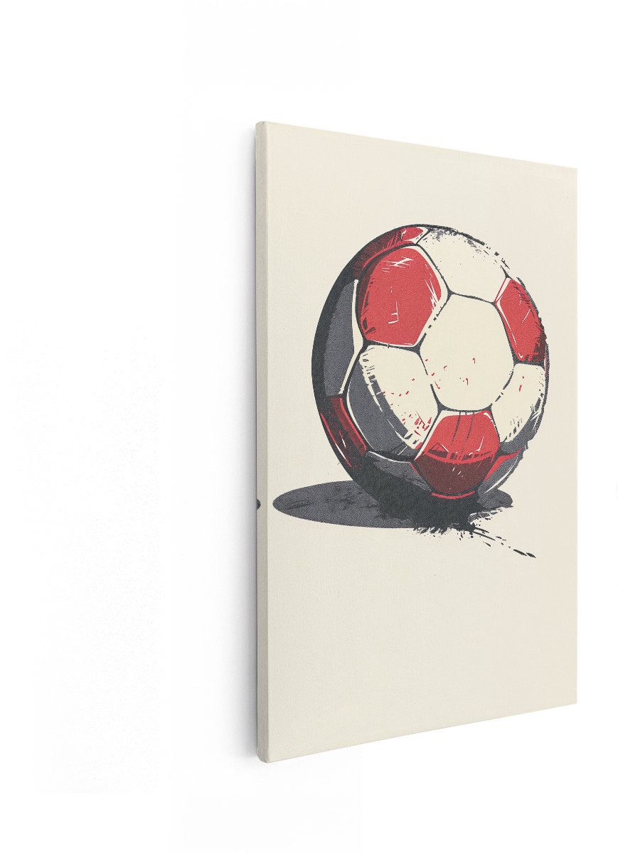 Artaza Canvas Schilderij Voetbal - 40x60 cm - Wanddecoratie Jongenskamer - Muurdecoratie Vintage - Decoratie Sport Rood