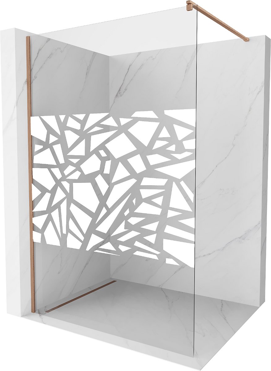 Mexen Kioto douchewand Walk-in 130 x 200 , wit patroon 8 mm, geborsteld koper - 800-130-101-65-85