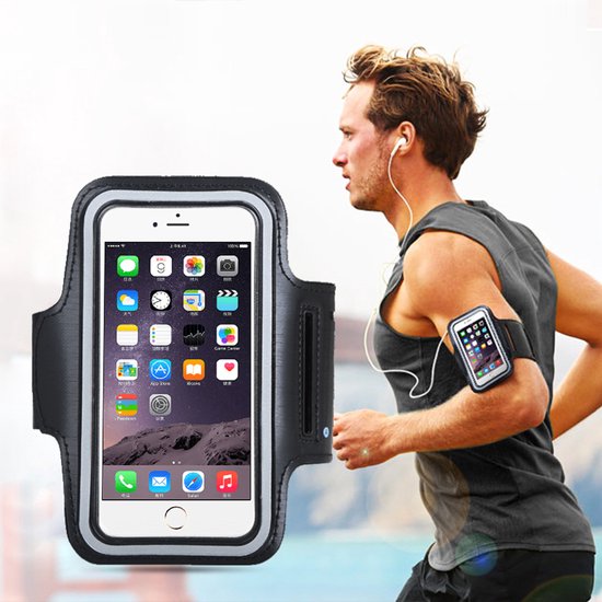 Bande de course réfléchissante avec support pour téléphone - Bande de course - Brassard de sport - Étanche - Universel - Compartiment de rangement pour cartes et clés - Organisateur d'écouteurs - Course à pied