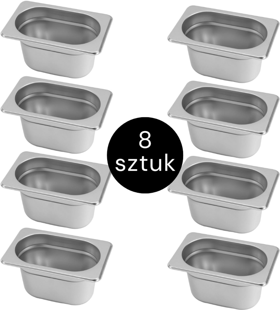 MEGA-M Gastronorm - GN 1/9 Set van 8 stuks - 176x108x150 mm - Roestvrij Staal