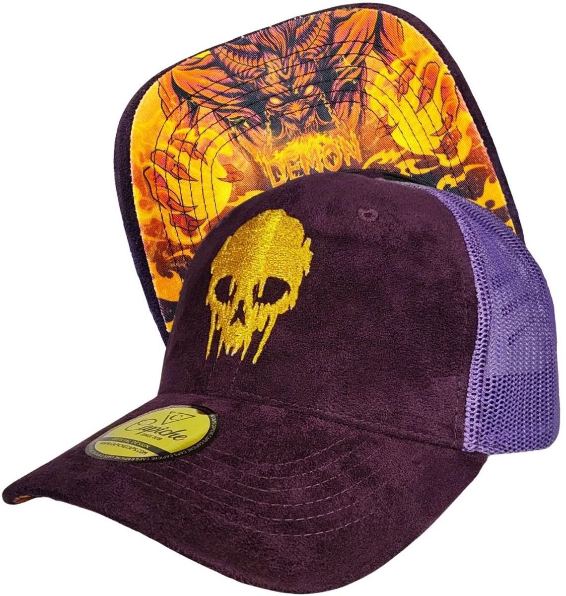 Capiche® Trucker Pet – Demon – Paars Suède – Verstelbaar met Druksluiting – Trucker Pet Mannen