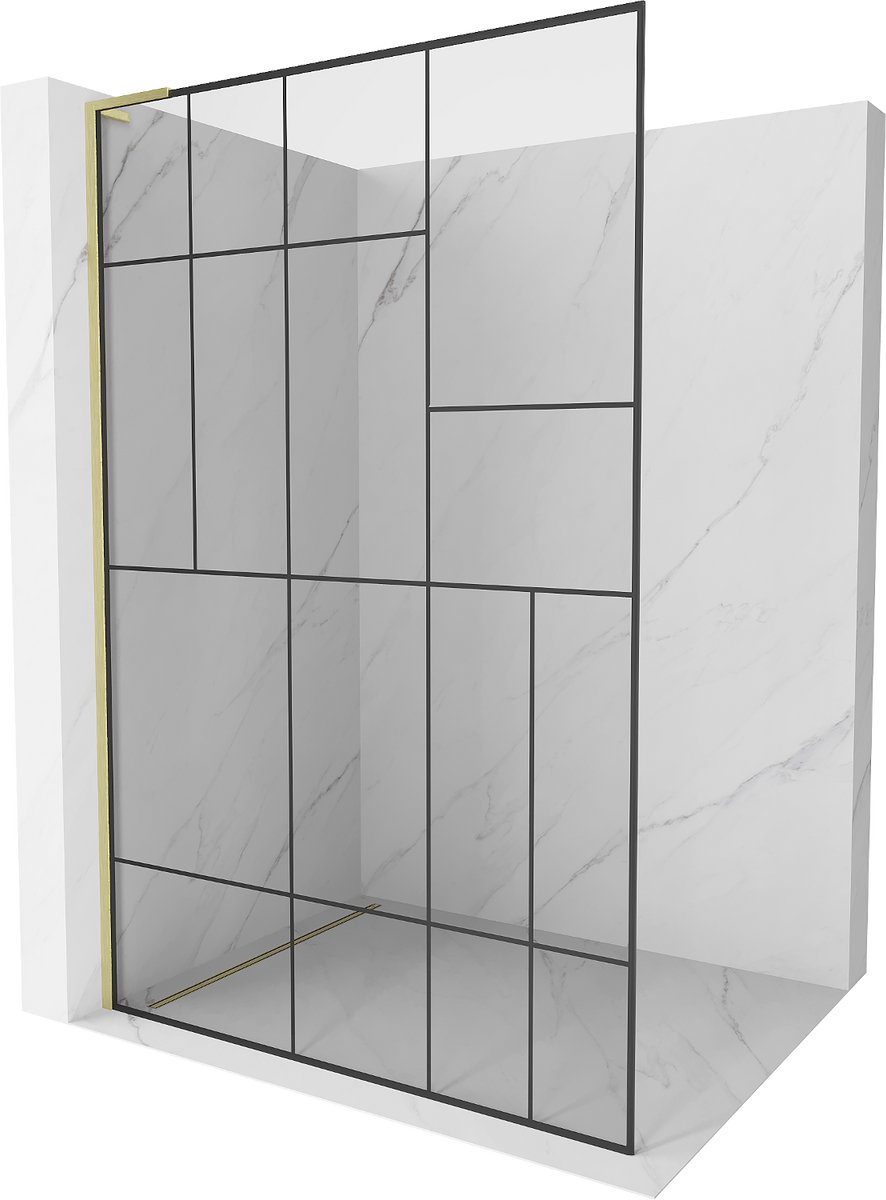 Mexen Kioto L Douchewand Walk-in 90 x 200 , zwart patroon, goud geborsteld - 800-090-103-55-78