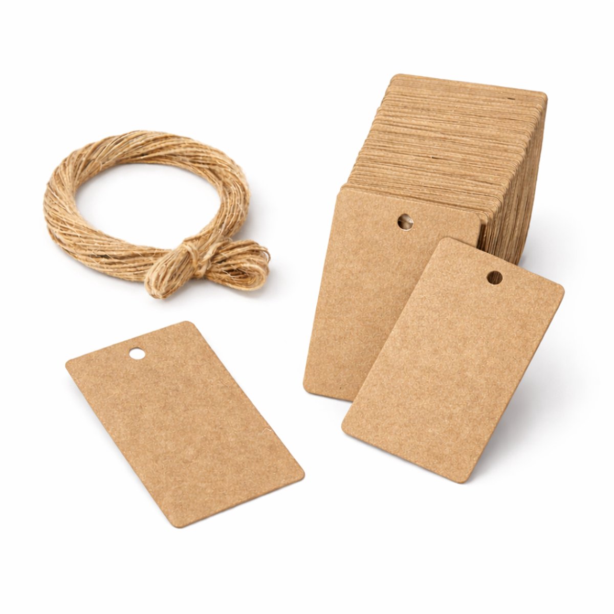 S&D | Prijskaartjes met touw - Bruin - 100 stuks - Prijs labels - Hennep koord - 5x3cm