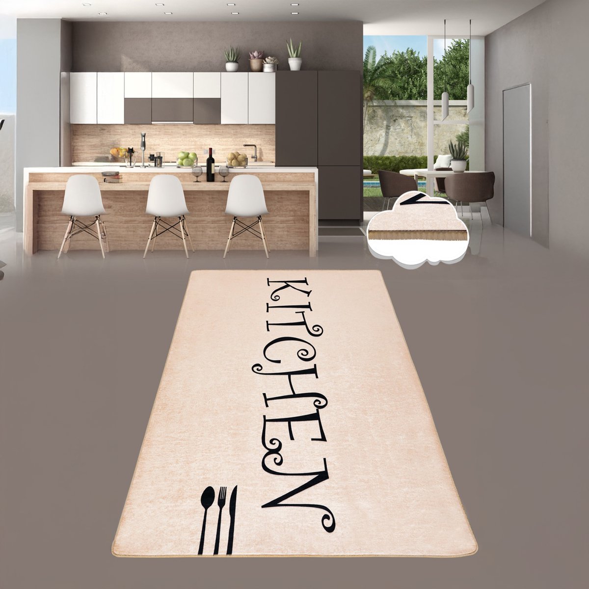 Bosdela Keukenkleed Lepel 80x120 cm Wasbare keukenkleden - Vloerkleden - Keukentapijten - Keukenmatten - Keukenlopers zwart - wit