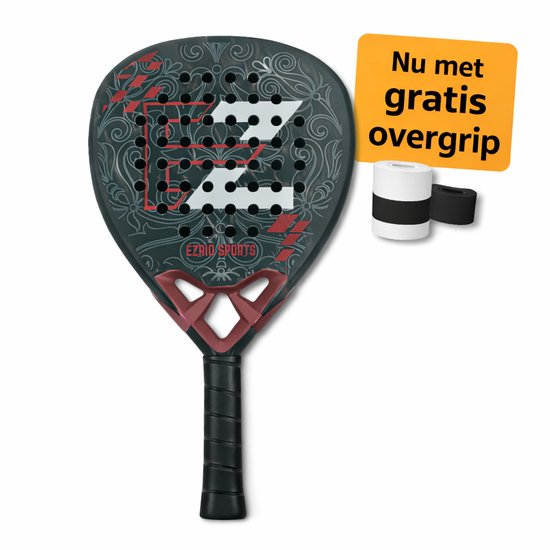 Padel Racket – Diamantvorm – 24K Carbon + Kevlar – EVA HARD Core – 365g – Gevorderde Spelers – Zwart/Rood – Padeltas – Padel Grip
