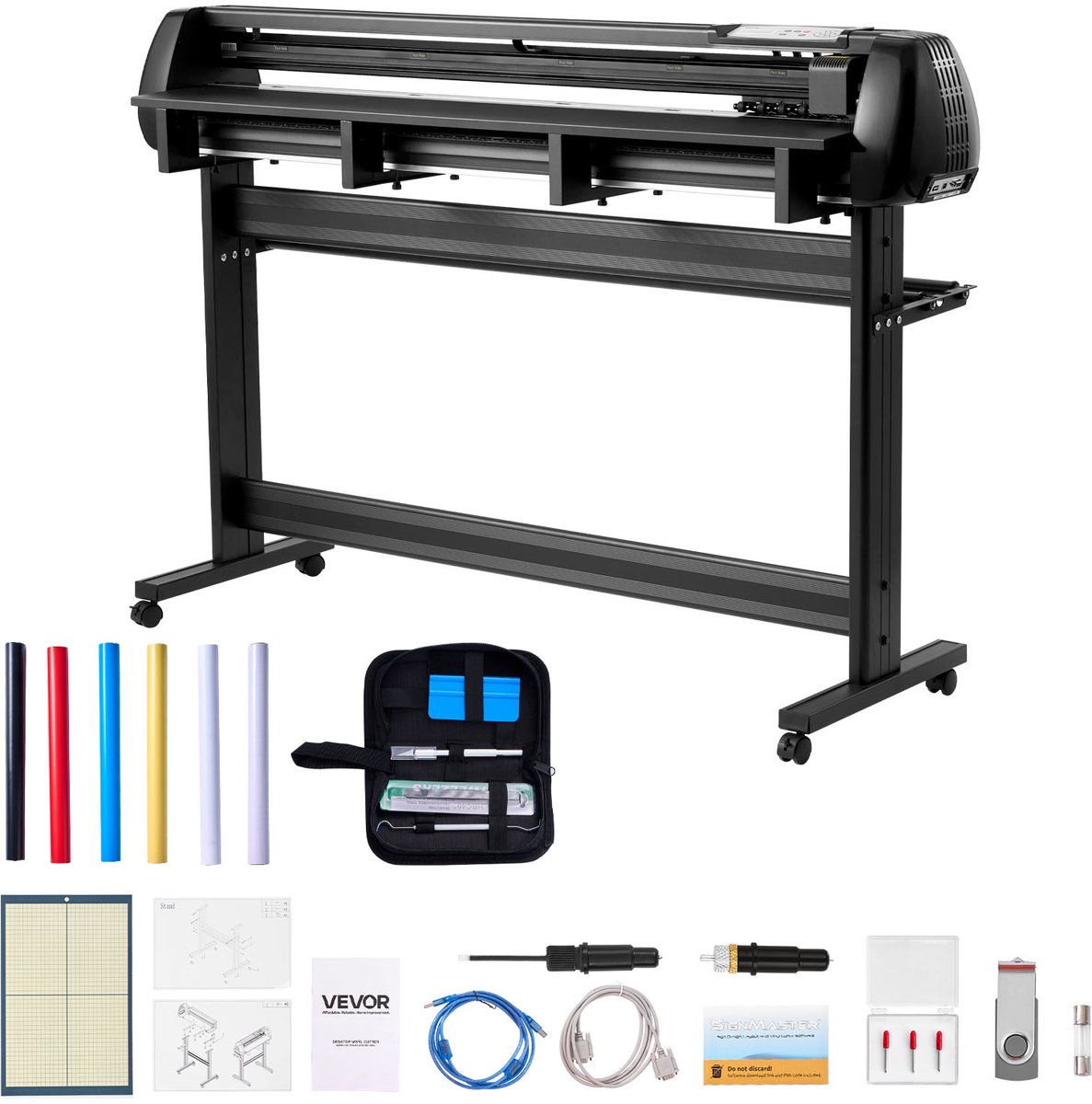 VEVOR Vinylsnijmachine met Een Maximale Invoerbreedte Van 135 Cm, Twee Messen En Led-Display; Instelbare Vinylsnijplotterset met Stickervellen, Transferfolies En Signmaster-Software.