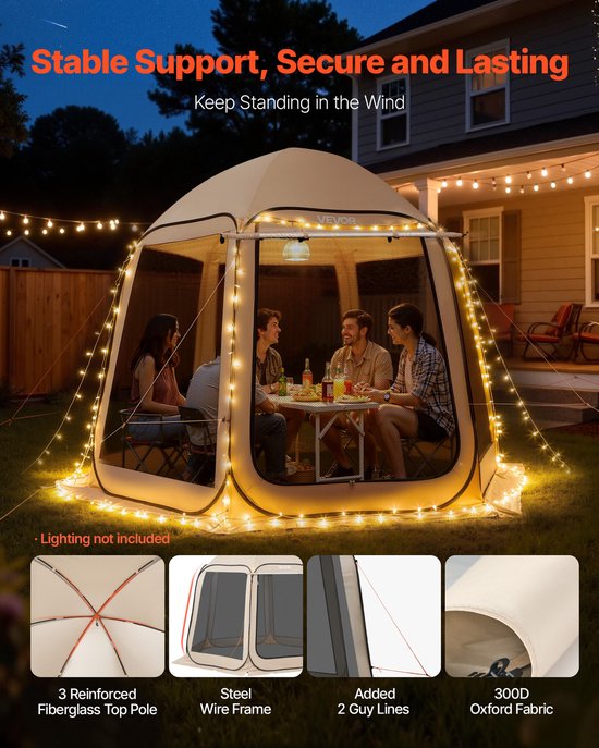 VEVOR Campingtent, 304,8 x 280,4 cm, pop-up tent met uitschuifbare luifel, draagbare partytent voor 4-8 personen met draagtas en zijwanden, voor terras en buitenactiviteiten, beige van Merkloos — afbeelding 3