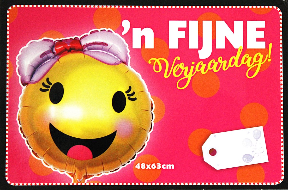 Folieballon Verjaardag Smiley - Folie Ballon - Een Fijne Verjaardag - 48X63cm - Met Kadolabel