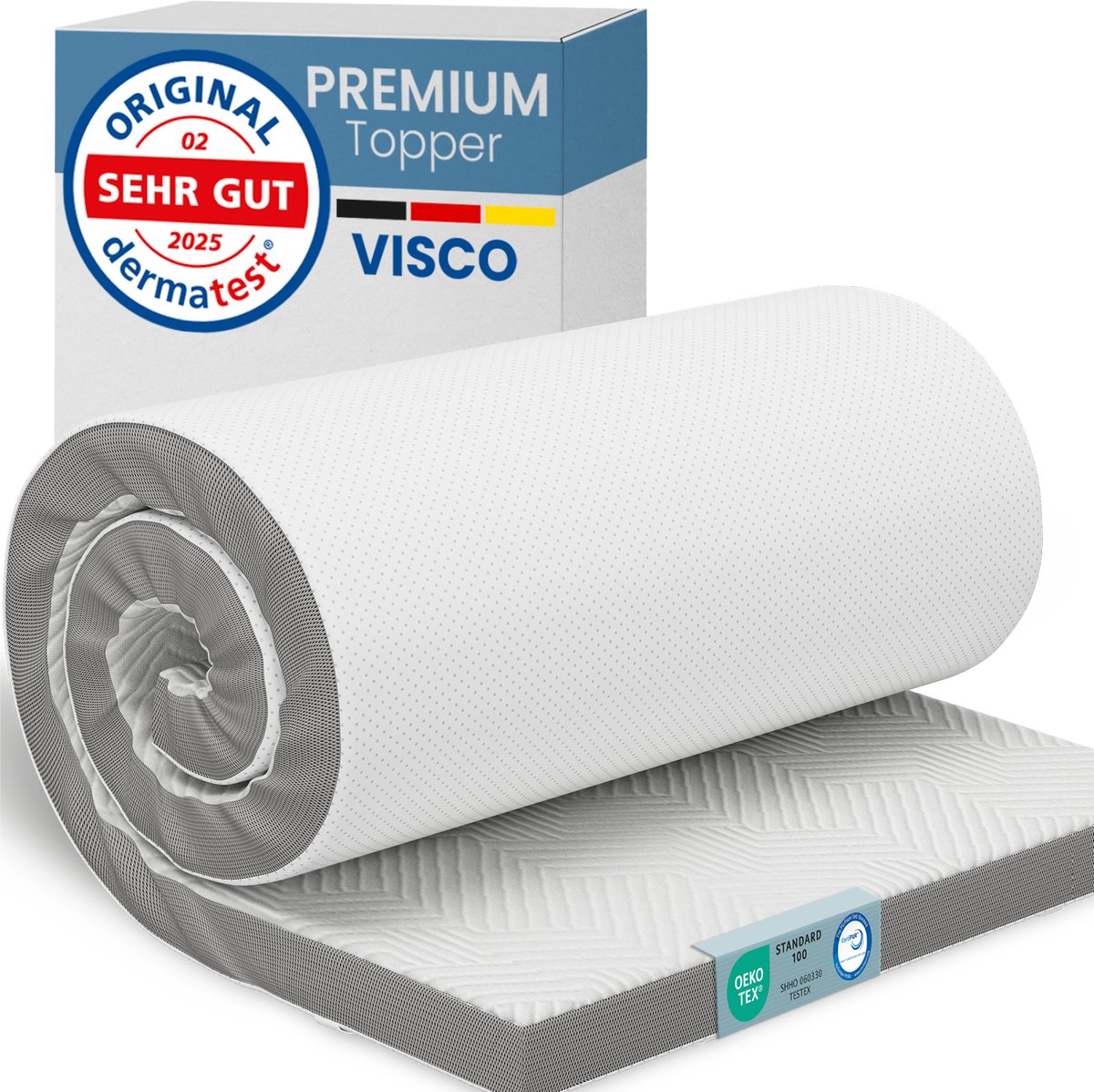 ELONEO Visco Topper 80x190 cm – 5 cm Hoog – Traagschuim Matras Topper met Hoeklussen en ademende Nethoes