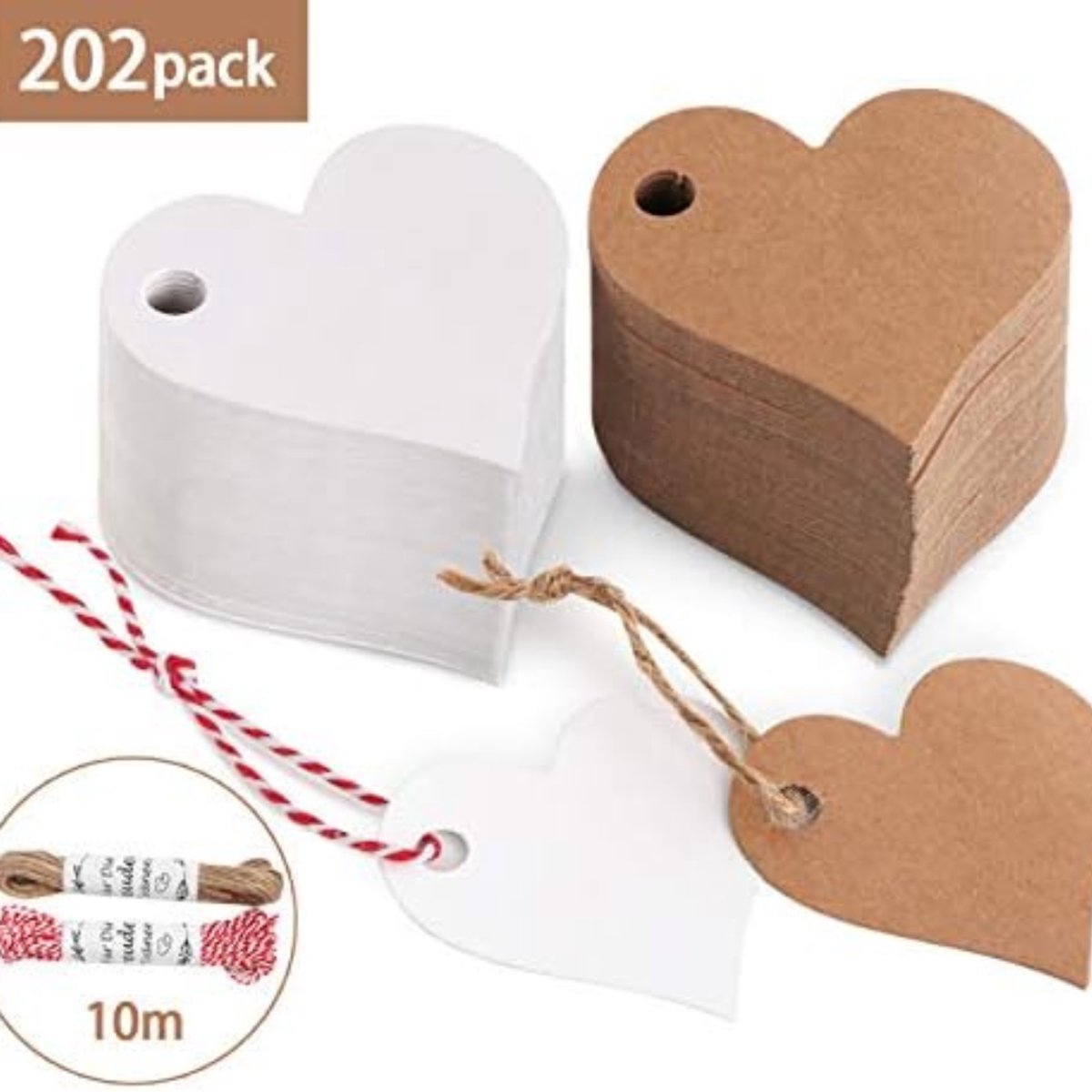 Imperatoris - Cadeau Tags - Labels - Kado Etiketten - Kraftpapier - bruin en wit - Karton aan touwtjes - 100 bruine sterren + 100 witte sterren + 10 m rood-wit touw + 10 m jutetouw - 6 cm
