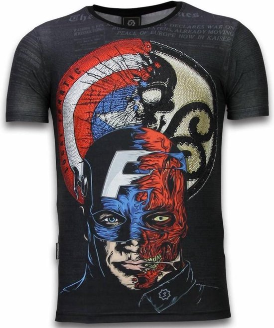Captain - Digital Rhinestone T-shirt - Zwart