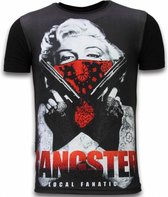 Gangster Marilyn - Digital Rhinestone T-shirt - Zwart