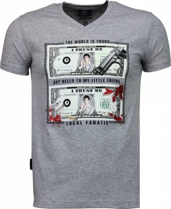 Local Fanatic Scarface Dollar - T-shirt - Grijs - Maat: S