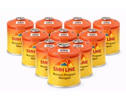 SMH LINE® Gasflessen – Gascartouche – 12x 450g – EN417 Schroefventiel – ∅ 11x14cm – Passend op WEBER BBQ