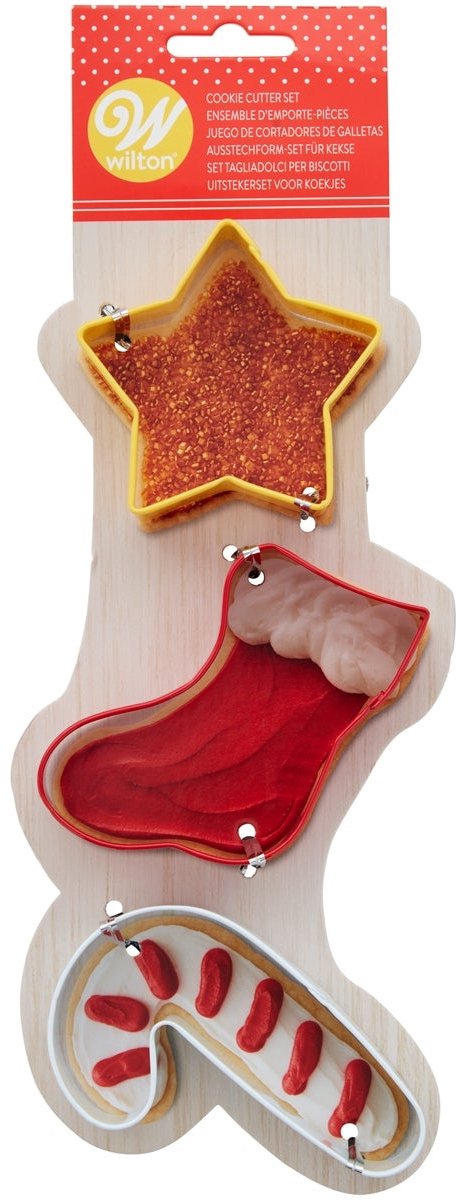 Wilton Koekjes Uitsteker - Ster, Sok, Candy Cane - Set/3 - Uitsteekvormpjes Kerst - Koekjes Vorm