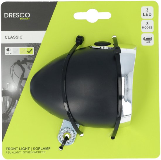 Dresco Koplamp Fiets Classic Zwart - Fietsverlichting - Classic - 3 LEDs - Zwart van Dresco — afbeelding 3