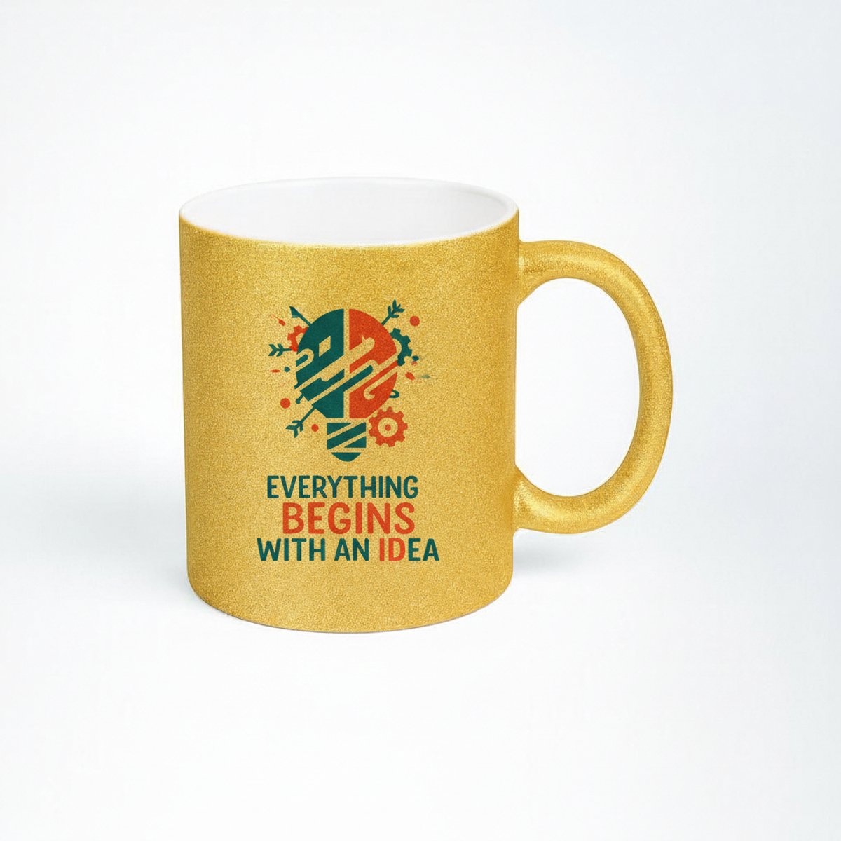Gouden Glitter Mok "Everything Begins With An Idea" - Inspirerende Koffiemok