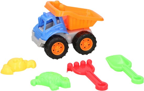 Foto: Eddy toys zandwagen set 5 stuks zandwagen speelgoed met truck en vormen zandtruck speelgoed voor strand of zandbak kiepwagen speelgoed voor buiten multicolor