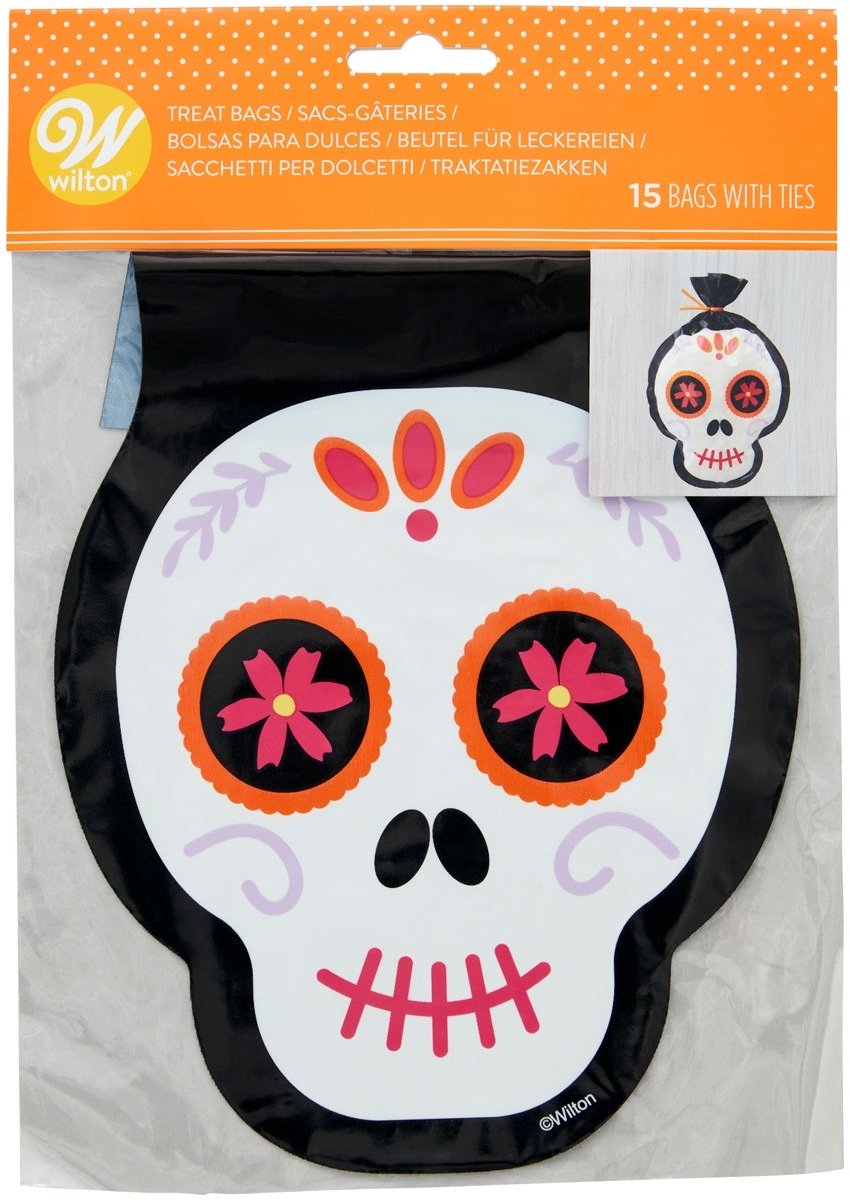 Wilton Traktatie Zakjes - 15 Stuks - Halloween Schedel - Snoepzakjes