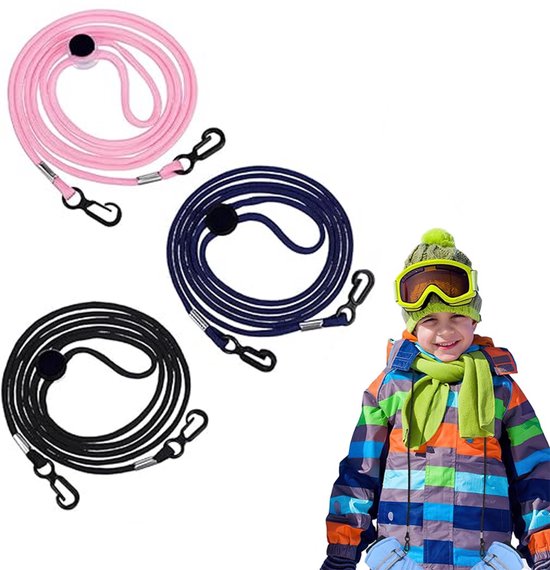 Skihandschoenen Polsbandjes - 3 Stuks - 1.4 M - Bandjes - Verstelbare - Handcuffs - Handschoen Leashes - Polsbanden Voor Skihandschoenen - Leash - Handschoenen - Ski Accessoires - Geschikt Voor Snowboarden En Buitenactiviteiten - Zwart, Blauw, Roze