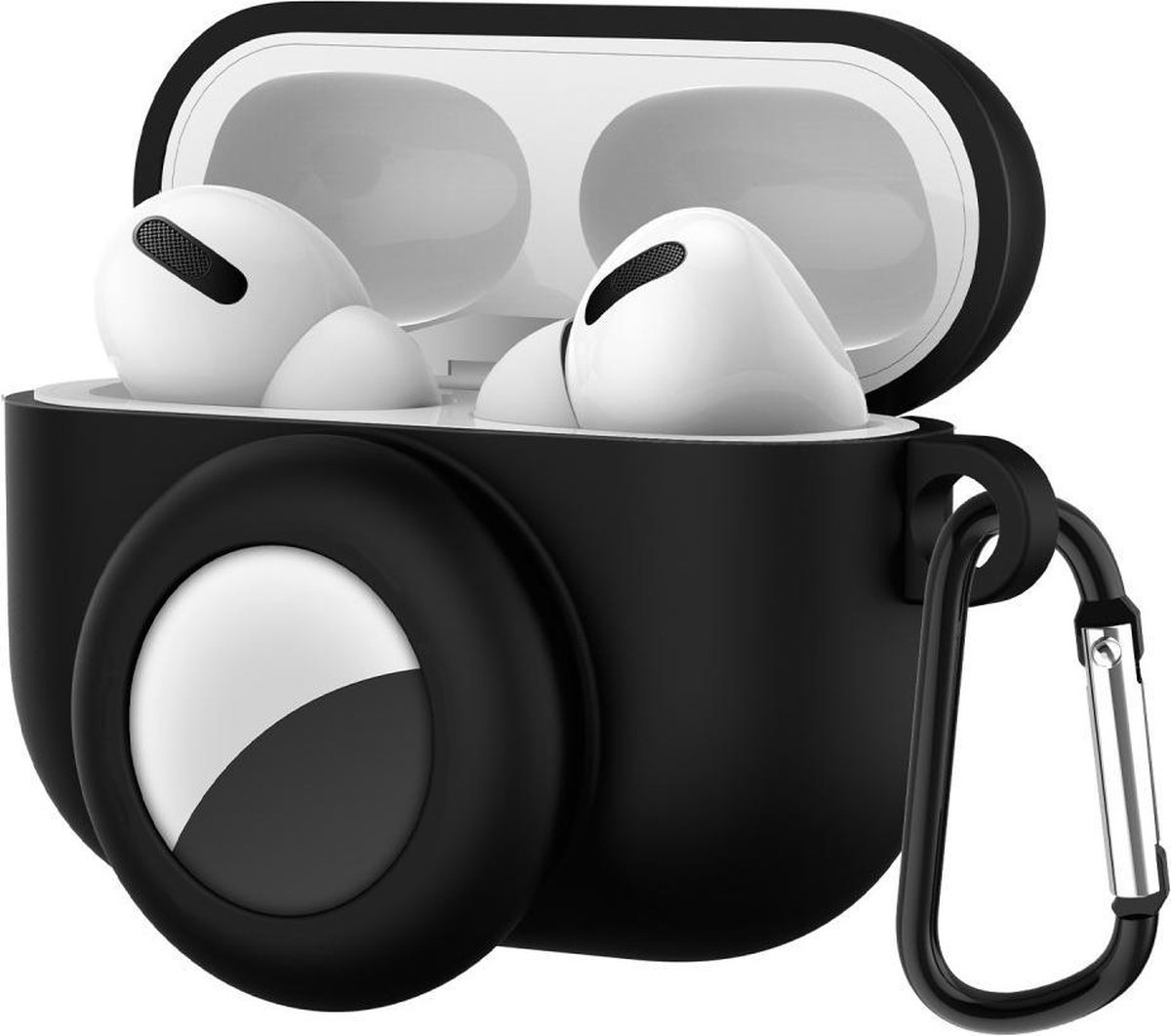 Ulanax - Siliconen beschermhoesje - geschikt voor airpods pro en airtag - 2-in-1 - zwart