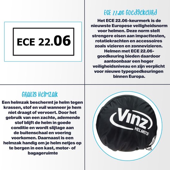 VINZ Duoro Casque Jet avec Visière / Casque de Scooter / Casque de Scooter Moustache - Zwart Mat