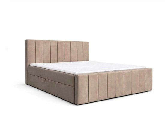 Lit boxspring 01 BIS – Élégant & Confortable – Met Bonellvering, Topmatras et Espace de Rangement – 160x200 Cappuccino (Manila 21)