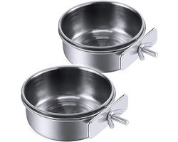 Vogelvoerbak - 2 Stuks - Voerbak - RVS - Drinkbak - Met Schroef - Vogelvoerbakken - Voerbak voor papegaaien - Voerbak voor vogels - Drinkbak voor vogelkooi - Voederbak Om Op Te Hangen - Geschikt voor vogels en hamsters - 10*4.5cm - Zilver