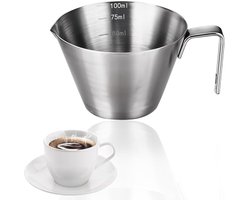 Maatbeker Met Schenktuit - 100 Ml - Rvs Koffiekopje - Met Maatverdeling - Klein Melkkannetje - Espresso Maatbeker - Maatbekers - Meetbeker - Maatkan - Espressokopjes - Geschikt Voor Thuis, Kantoor En Café - Zilver