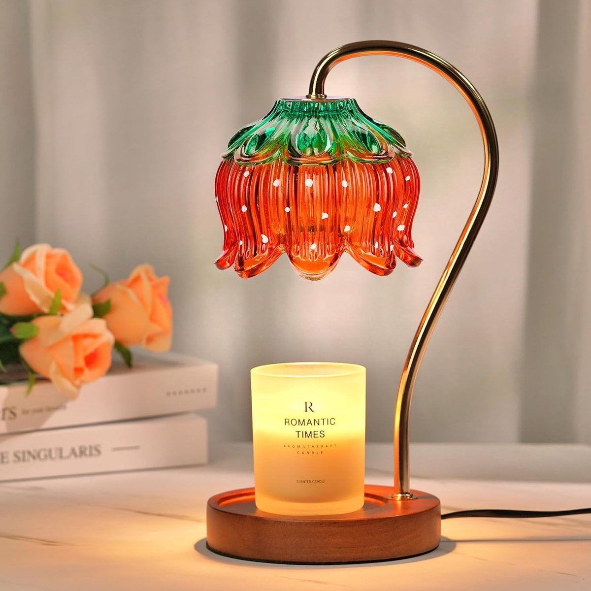 OUYLAF gesmolten waslamp - warmte lamp - kaars warmte lamp - aardbei - Met timer - Instelbare helderheid - nachtlampje - bureaulamp - perfect